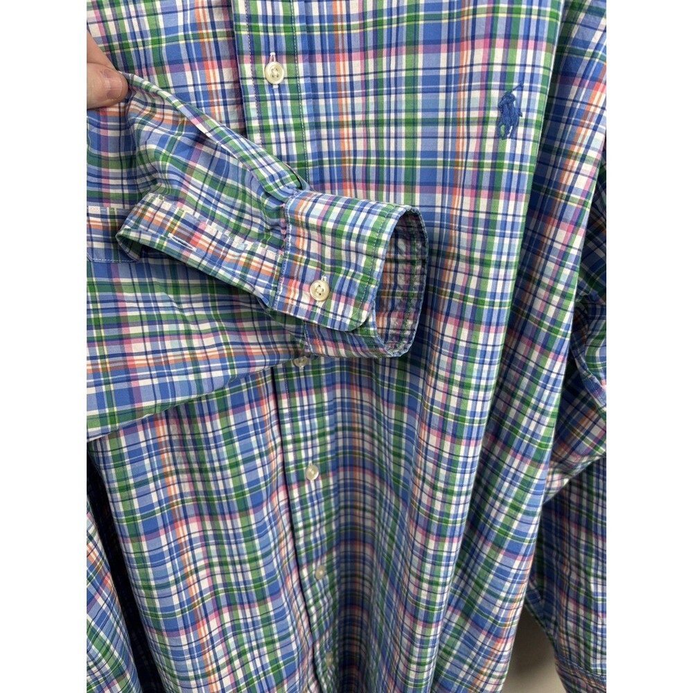 Ralph Lauren Button Up Long Sleeve Shirt Mens 2XB Big Preppy Blue Plaid Stretch - Picture 6 of 8